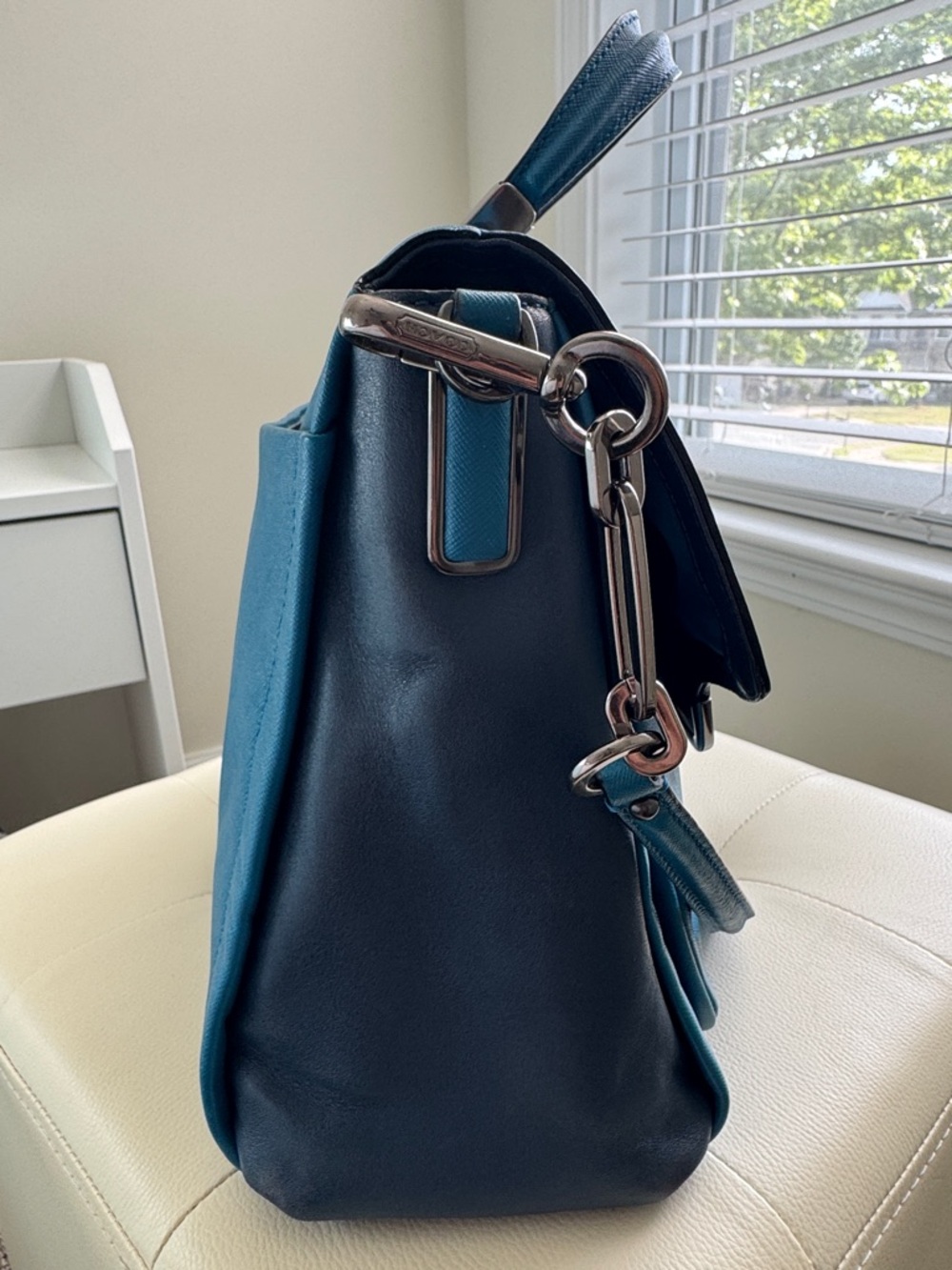 Coach Sadie Teal Leather Top-Handle Satchel with Strap - Picture 5 of 15
